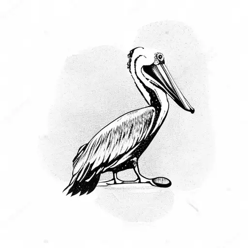 A black and grey sketch of a pelican chilling on a hammock with headphones on tattoo design idea