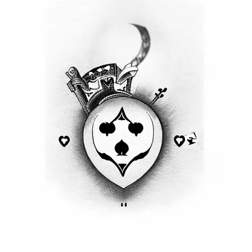 A heart-shaped lock with a joker face as the keyhole, surrounded by playing card symbols tattoo design idea