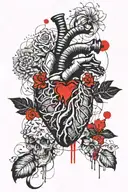DNA strand and anatomical heart and brain tattoo design idea