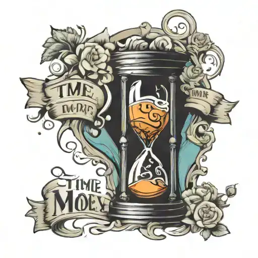 hour glass with the quote time is money tattoo design idea