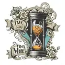 hour glass with the quote time is money tattoo design idea