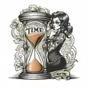 hour glass with the quote time is money tattoo design idea
