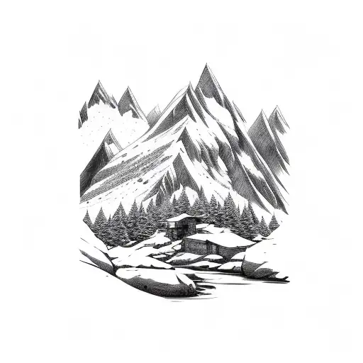 Mountain Scene with waterfall tattoo design idea