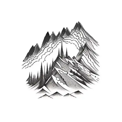 Mountain Scene with waterfall tattoo design idea