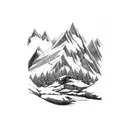 Mountain Scene with waterfall tattoo design idea