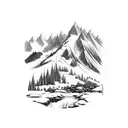 Mountain Scene with waterfall tattoo design idea