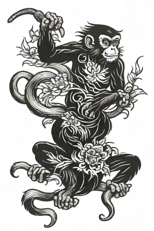 monkey and phonix rising tattoo design idea