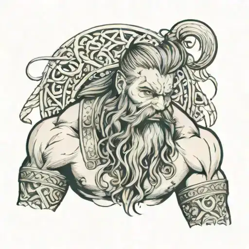 1. **Atlas as a Viking:**     - **Appearance:** A muscular figure with a long, braided beard and traditional Viking atti tattoo design idea