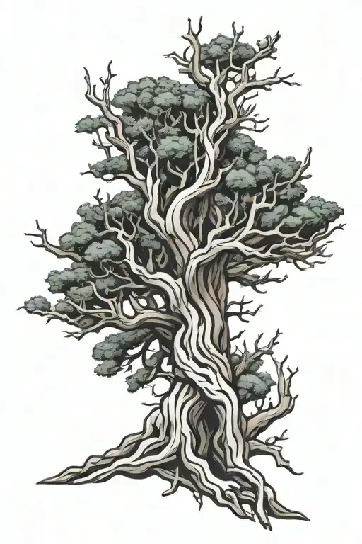 ancient bristlecone pine tree one half dead one half alive tattoo design idea