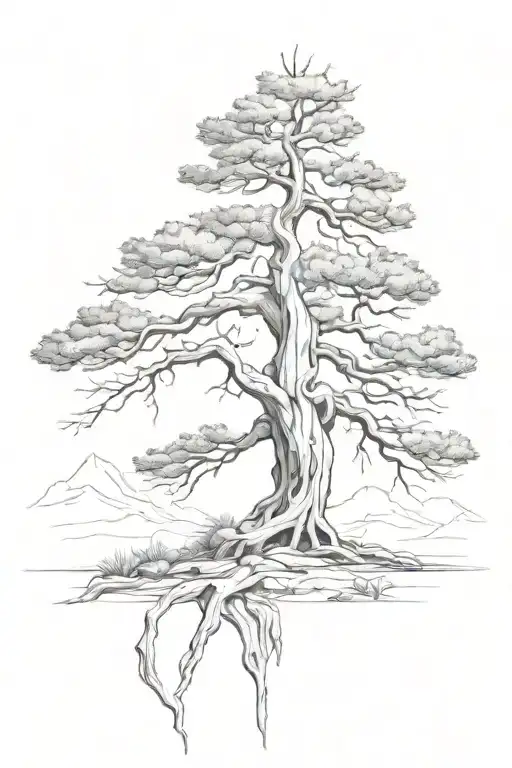 ancient bristlecone pine tree one half dead one half alive tattoo design idea