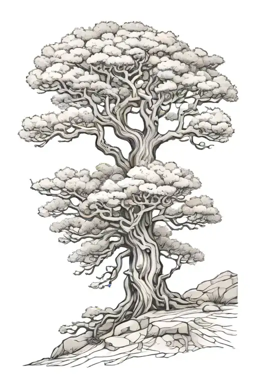 ancient bristlecone pine tree one half dead one half alive tattoo design idea
