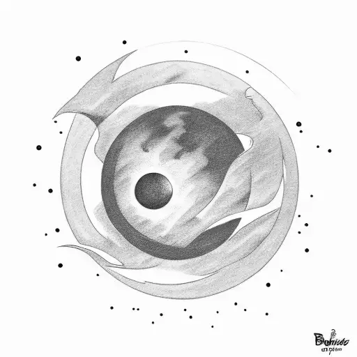 eclipse of a planet, simple, dark, symmetrical,  tattoo design idea