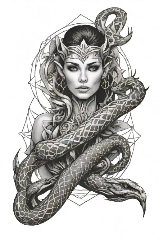 Elf half snake tattoo design idea