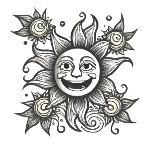 sun and smiley face emoji tattoo design idea