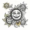 sun and smiley face emoji tattoo design idea