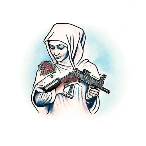 mother Mary holding glock tattoo design idea