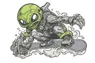 alien doing a snowboard trick   tattoo design idea