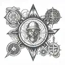 An electrician's tools morphing into occult symbols, representing the hidden power within everyday objects tattoo design idea