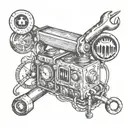 An electrician's tools morphing into occult symbols, representing the hidden power within everyday objects tattoo design idea