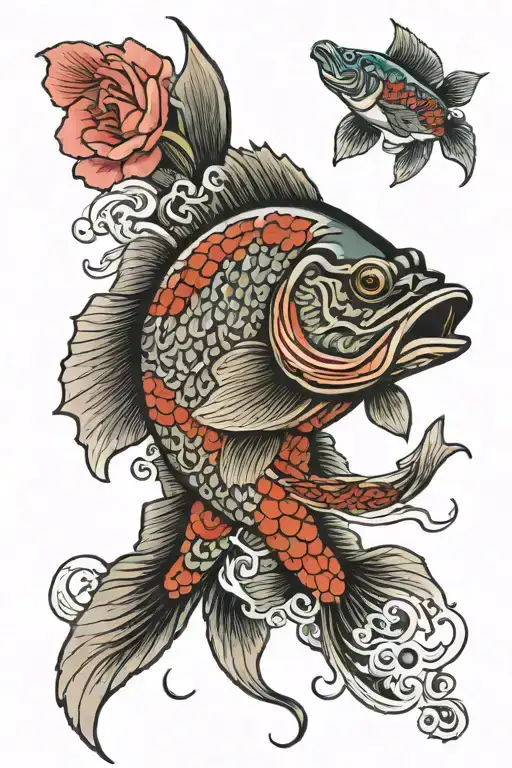 bass fishing lure surrounded tattoo design idea