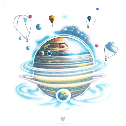 Astronaut holding balloons as planets tattoo design idea