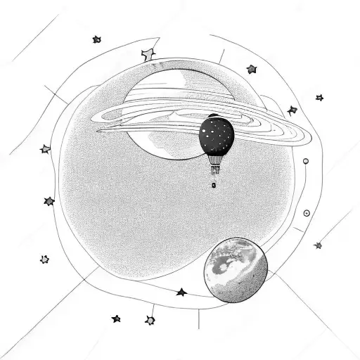 Astronaut holding balloons as planets tattoo design idea