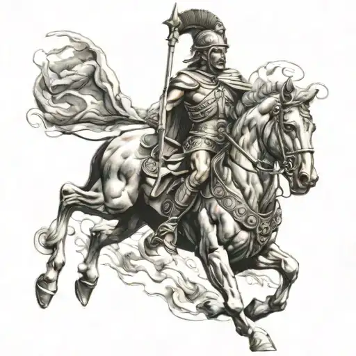 greek warrior on horse running tattoo design idea