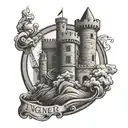 engineer castle with army logo incorporated tattoo design idea