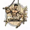 muscular black boy on swing tattoo design idea