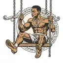 muscular black boy on swing tattoo design idea