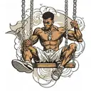 muscular black boy on swing tattoo design idea