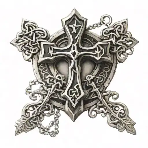 I'm looking for a tattoo on my hand going up my arm of a antique Celtic cross on a rosary bead chain...i want it black a tattoo design idea