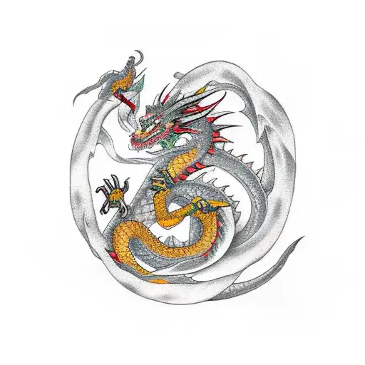 Dragon with banana tattoo design idea