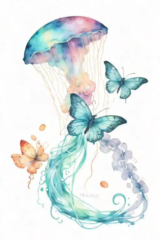 A butterfly, a jellyfish, a cat, tattoo design idea