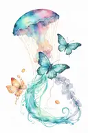 A butterfly, a jellyfish, a cat, tattoo design idea