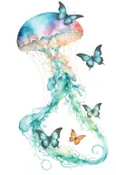 A butterfly, a jellyfish, a cat, tattoo design idea