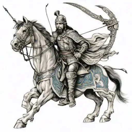 genghis khan archer shooting an arrow tattoo design idea
