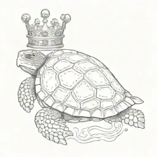 Sea turtle wearing a crown made of tiny seashells tattoo design idea