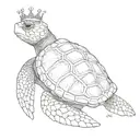 Sea turtle wearing a crown made of tiny seashells tattoo design idea