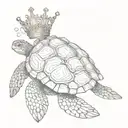 Sea turtle wearing a crown made of tiny seashells tattoo design idea