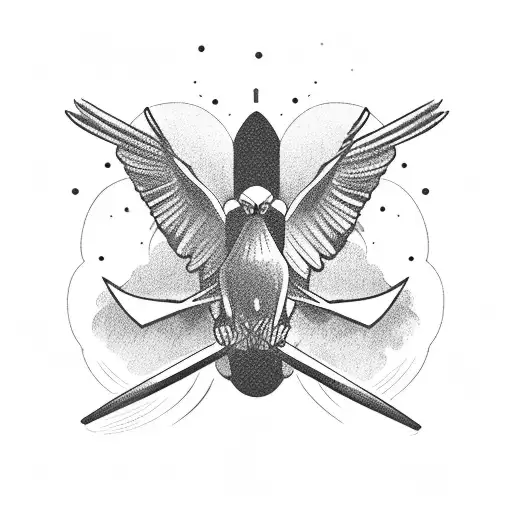 A condor soaring above a vintage car with a coffee cup in its talons tattoo design idea