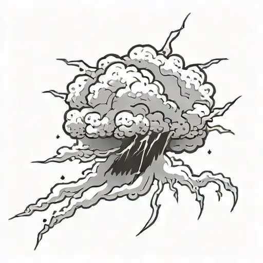 A tattoo design of a dark cloud with lightning bolts, symbolizing anxiety and inner turmoil tattoo design idea