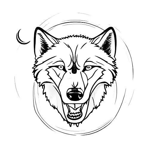 A football stadium illuminated by the moon, with a wolf running across the field tattoo design idea