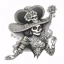 Mexican female catrina dress dancing tattoo design idea