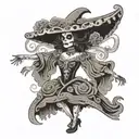 Mexican female catrina dress dancing tattoo design idea