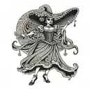 Mexican female catrina dress dancing tattoo design idea