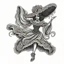 Mexican female catrina dress dancing tattoo design idea