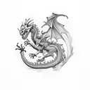 A dragon dancing gracefully in a blackwork style tattoo design idea