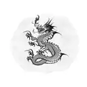 A dragon dancing gracefully in a blackwork style tattoo design idea