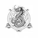 A dragon dancing gracefully in a blackwork style tattoo design idea